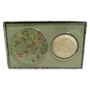 Letter “S” Luxury BlackBerry & Currant Bar Soap & Floral Glass Tray